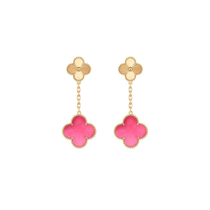 [Aura Jewels]NEW CLOVER 2 MOTIF PINK ENAMEL EARRINGS