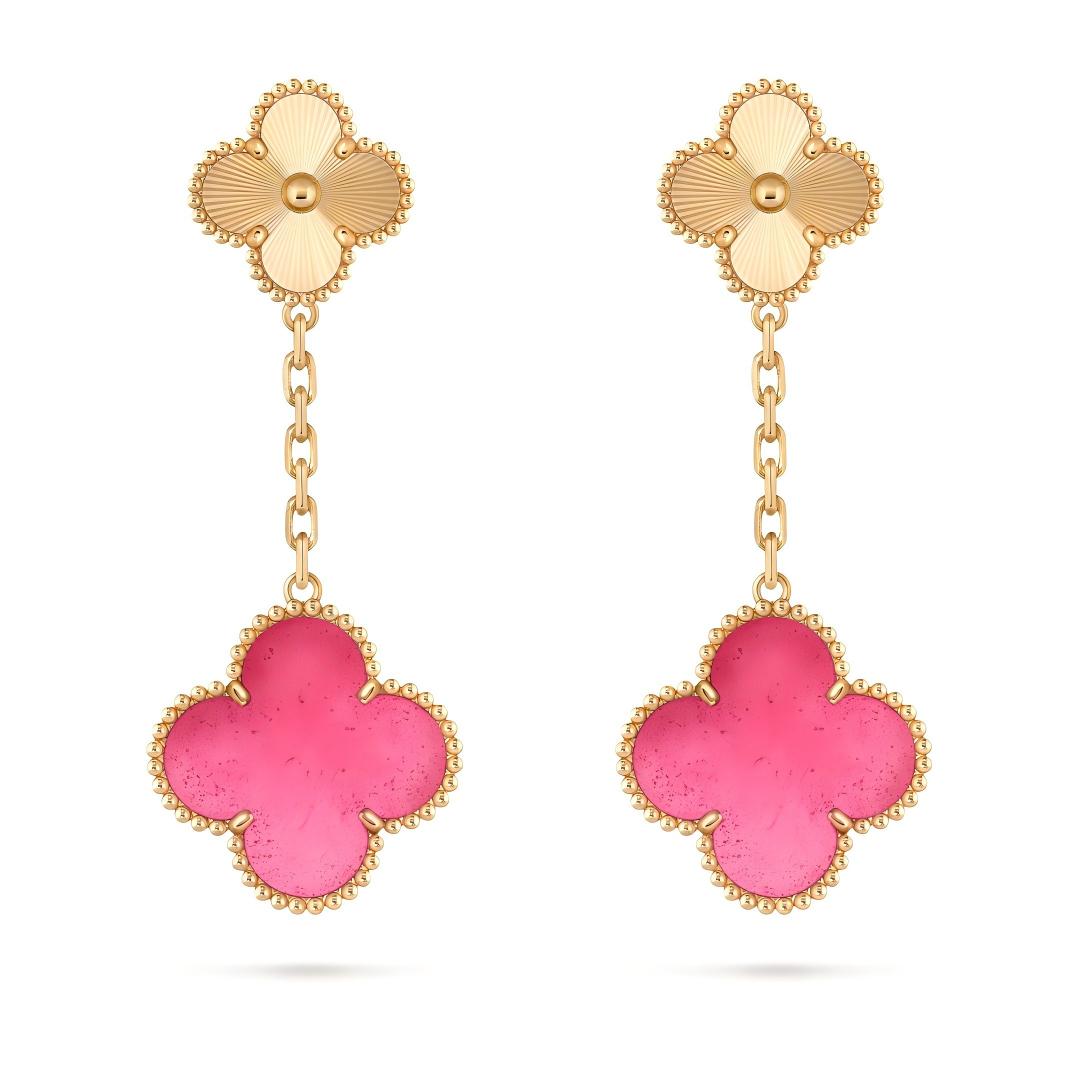 [Aura Jewels]NEW CLOVER 2 MOTIF PINK ENAMEL EARRINGS