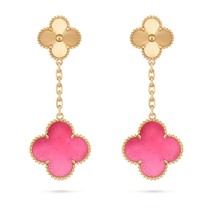 [Aura Jewels]NEW CLOVER 2 MOTIF PINK ENAMEL EARRINGS