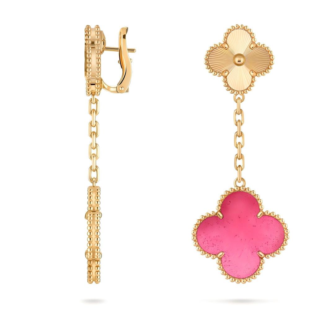 [Aura Jewels]NEW CLOVER 2 MOTIF PINK ENAMEL EARRINGS