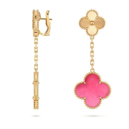 [Aura Jewels]NEW CLOVER 2 MOTIF PINK ENAMEL EARRINGS