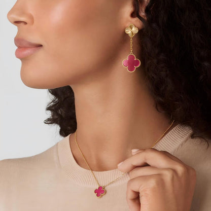 [Aura Jewels]NEW CLOVER 2 MOTIF PINK ENAMEL EARRINGS