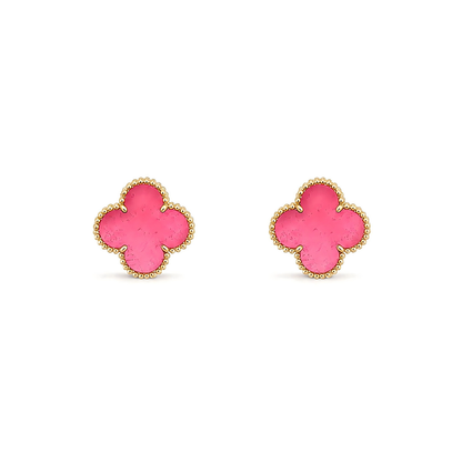 [Aura Jewels]NEW CLOVER 15MM PINK ENAMEL STUD EARRINGS