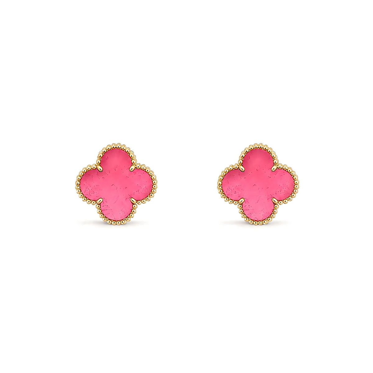 [Aura Jewels]NEW CLOVER 15MM PINK ENAMEL STUD EARRINGS