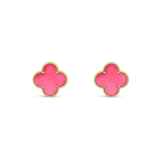 [Aura Jewels]NEW CLOVER 15MM PINK ENAMEL STUD EARRINGS