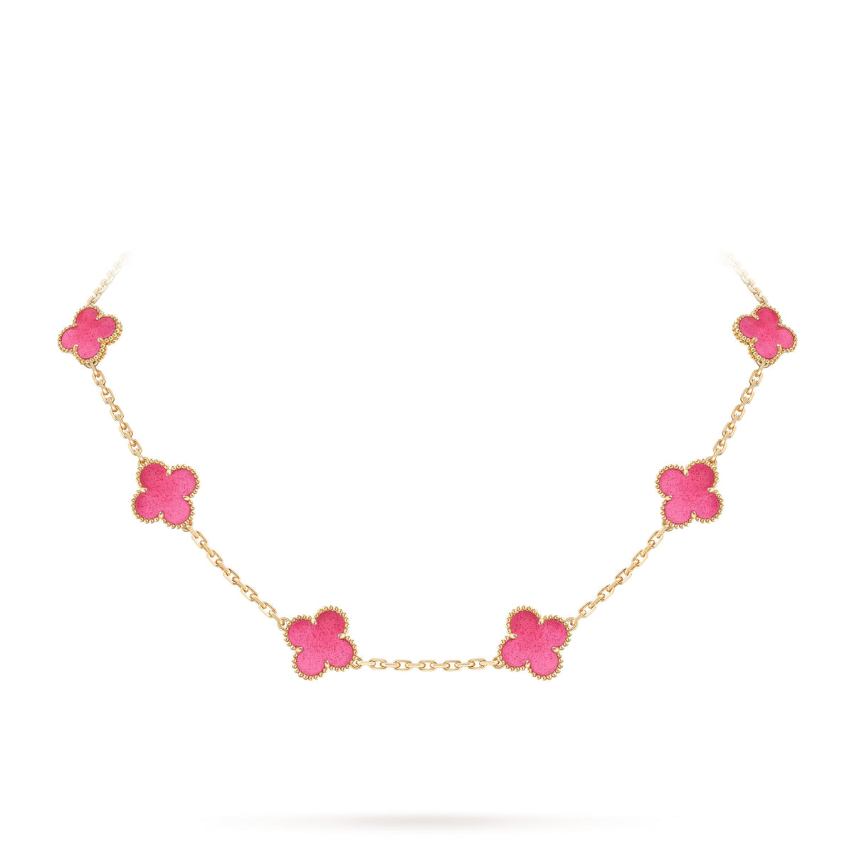 [Aura Jewels]NEW CLOVER 10 MOTIFS PINK ENAMEL NECKLACE