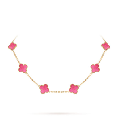 [Aura Jewels]NEW CLOVER 10 MOTIFS PINK ENAMEL NECKLACE