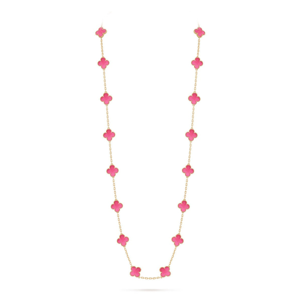 [Aura Jewels] NEW CLOVER 20 MOTIFS PINK ENAMEL NECKLACE