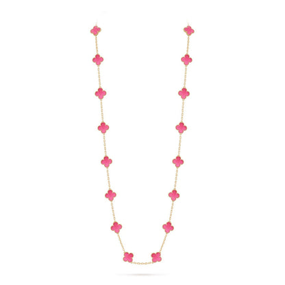 [Aura Jewels] NEW CLOVER 20 MOTIFS PINK ENAMEL NECKLACE