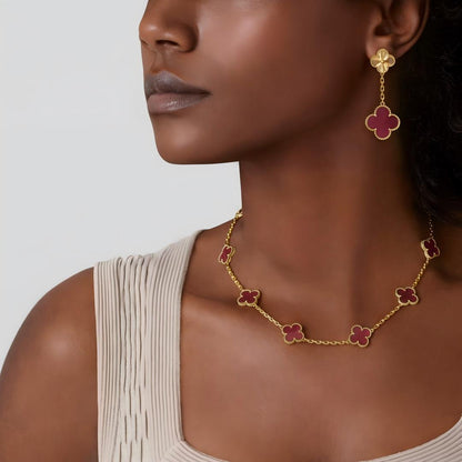 [Aura Jewels]NEW CLOVER 10 MOTIFS PINK ENAMEL NECKLACE
