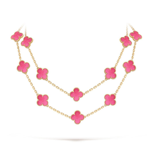 [Aura Jewels] NEW CLOVER 20 MOTIFS PINK ENAMEL NECKLACE