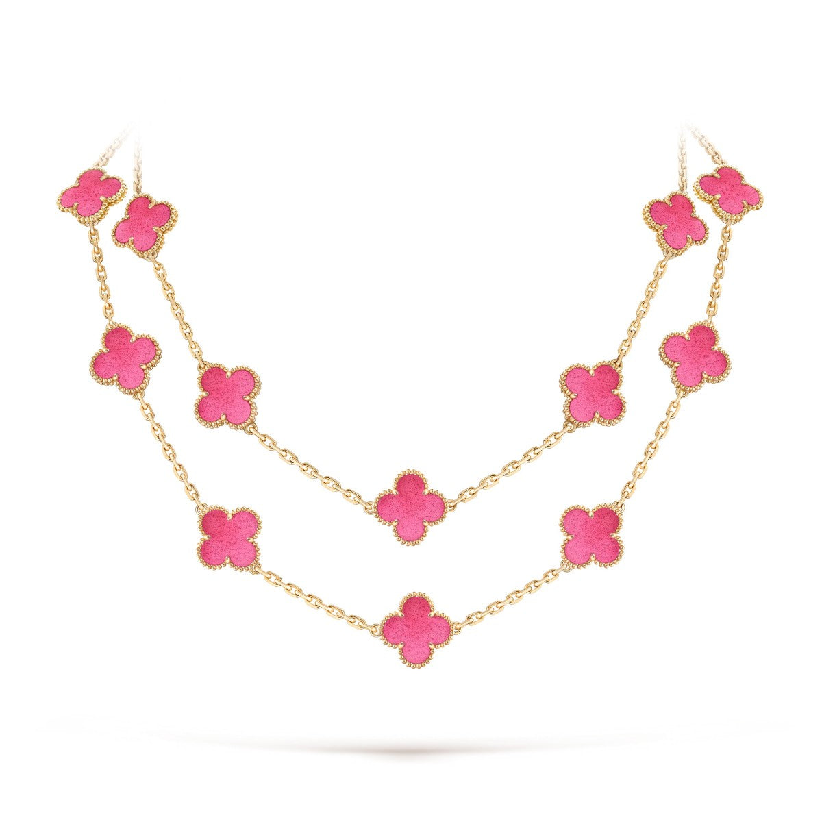 [Aura Jewels] NEW CLOVER 20 MOTIFS PINK ENAMEL NECKLACE