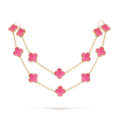 [Aura Jewels] NEW CLOVER 20 MOTIFS PINK ENAMEL NECKLACE