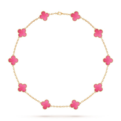 [Aura Jewels]NEW CLOVER 10 MOTIFS PINK ENAMEL NECKLACE