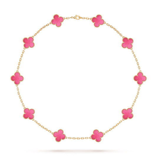 [Aura Jewels]NEW CLOVER 10 MOTIFS PINK ENAMEL NECKLACE