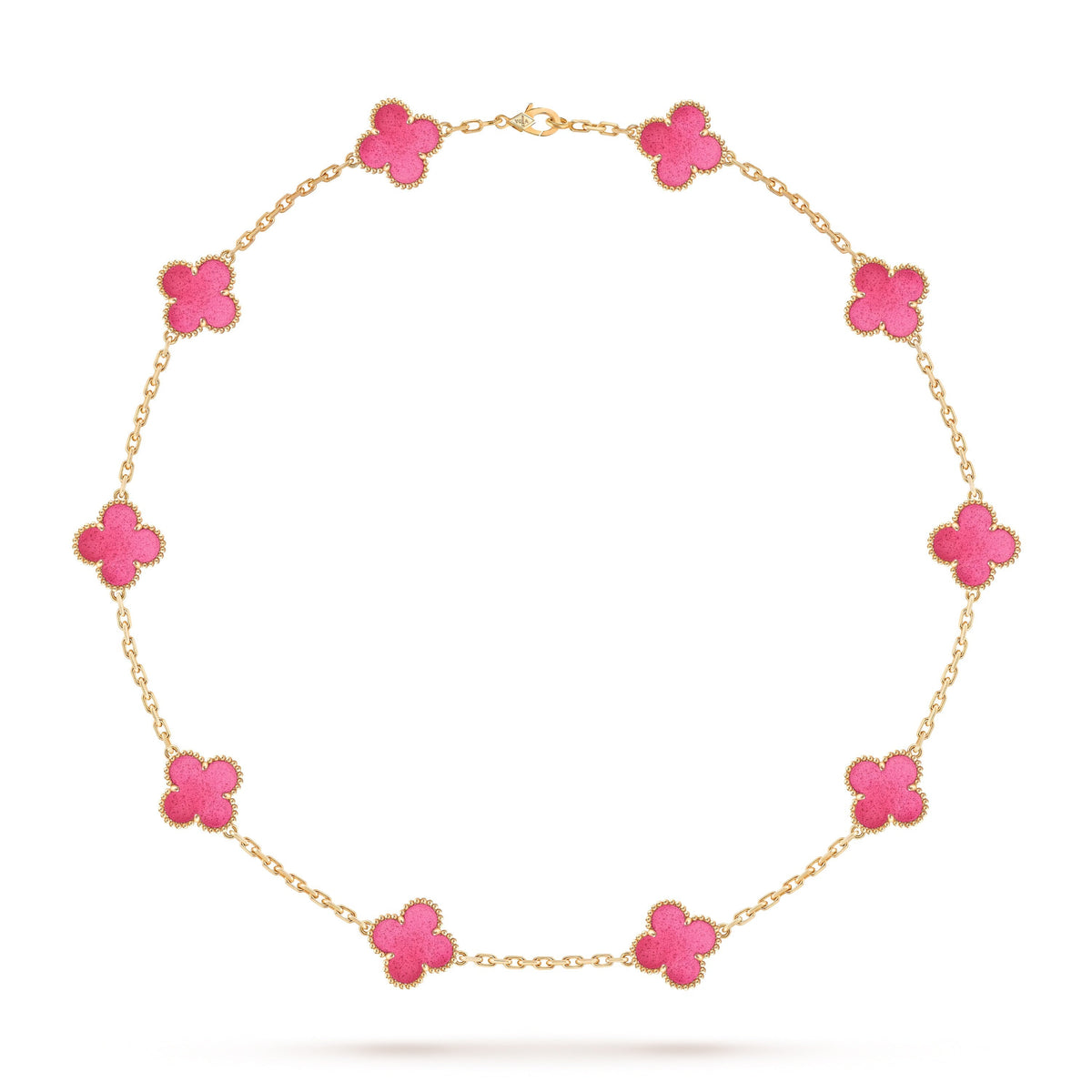 [Aura Jewels]NEW CLOVER 10 MOTIFS PINK ENAMEL NECKLACE
