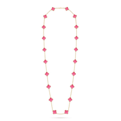 [Aura Jewels] NEW CLOVER 20 MOTIFS PINK ENAMEL NECKLACE
