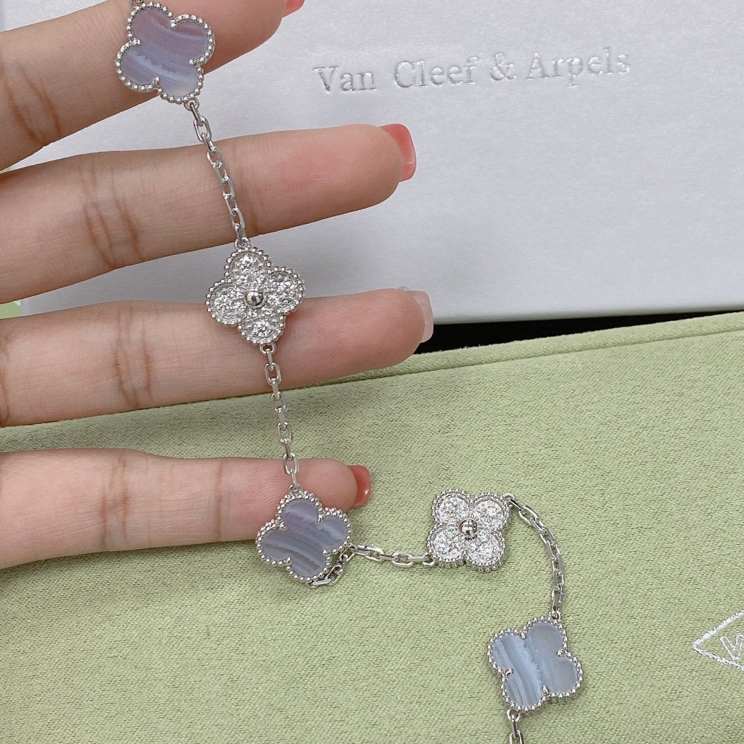 [Regal Jewels]CLOVER  5 MOTIF DIAMOND PURPLE CHALCEDONY BRACELET SILVER