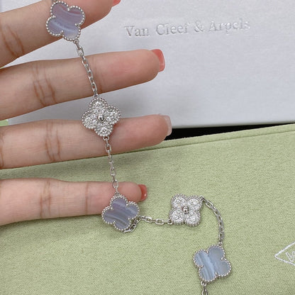 [Regal Jewels]CLOVER  5 MOTIF DIAMOND PURPLE CHALCEDONY BRACELET SILVER