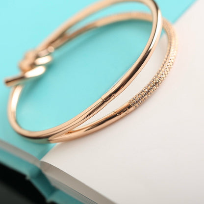 [Aura Jewelry]KNOT DOUBLE ROW PINK GOLD DIAMOND BRACELET