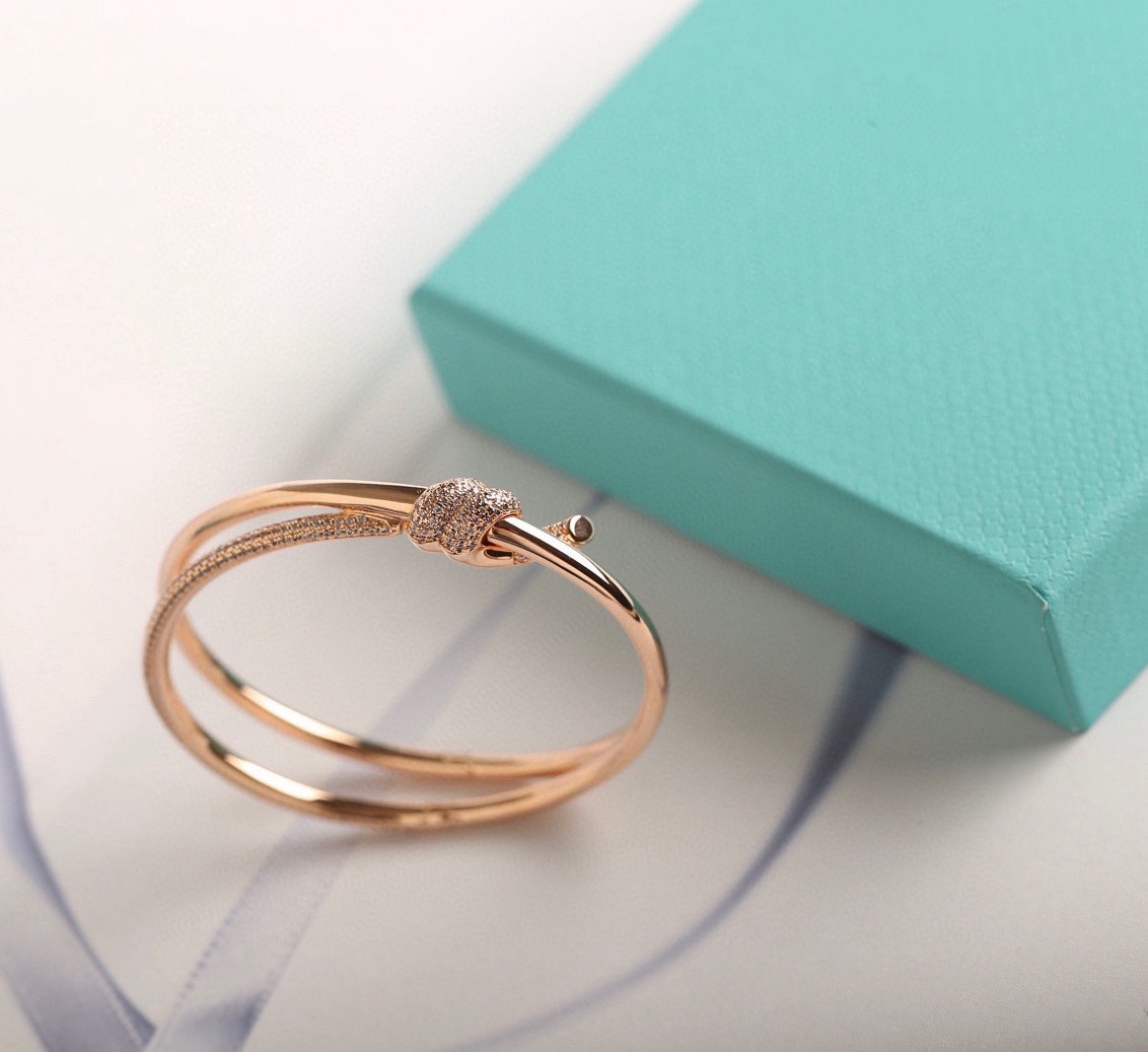 [Aura Jewelry]KNOT DOUBLE ROW PINK GOLD DIAMOND BRACELET