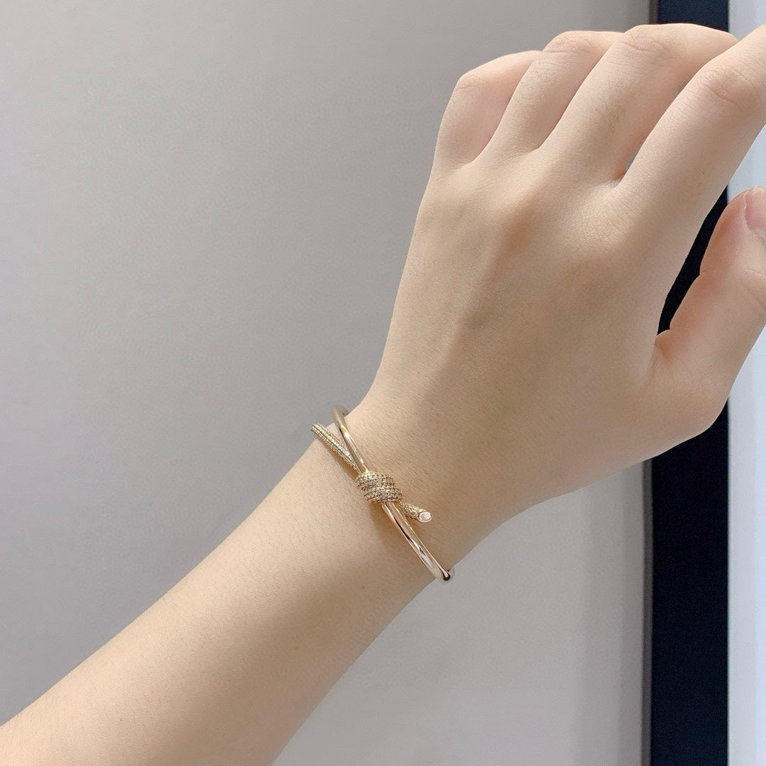 [Aura Jewelry]KNOT DOUBLE ROW PINK GOLD DIAMOND BRACELET