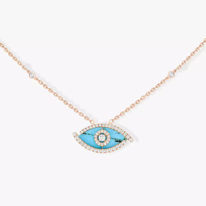 [Regal Jewels]Lucky Eye Diamond Necklace in Rose Gold and Turquoise