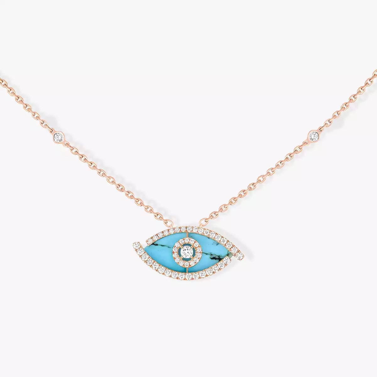 [Regal Jewels]Lucky Eye Diamond Necklace in Rose Gold and Turquoise