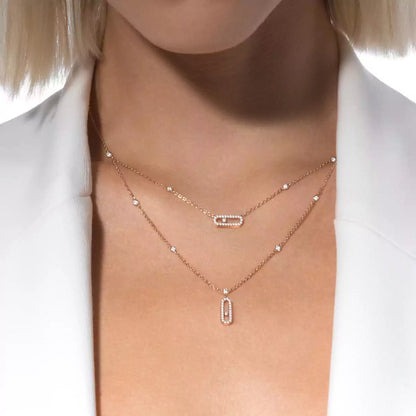 [Regal Jewels]2 Rows Rose Gold Diamond Pave_ Necklace Move Uno