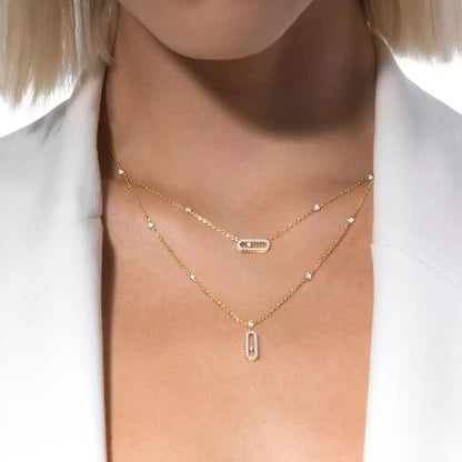 [Regal Jewels]2 Rows Rose Gold Diamond Pave_ Necklace Move Uno