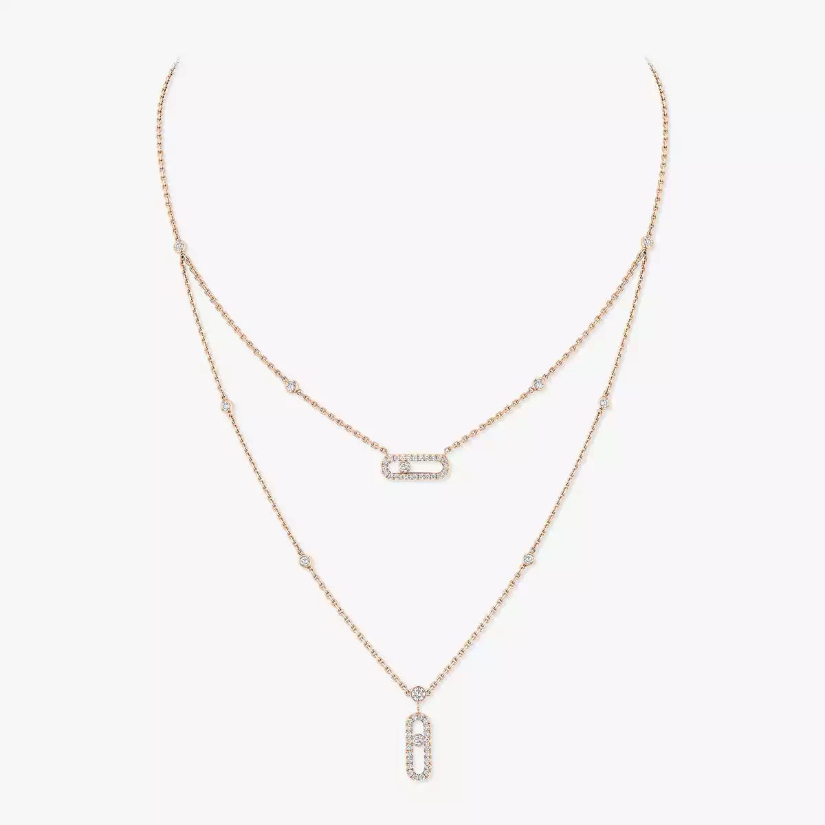 [Regal Jewels]2 Rows Rose Gold Diamond Pave_ Necklace Move Uno