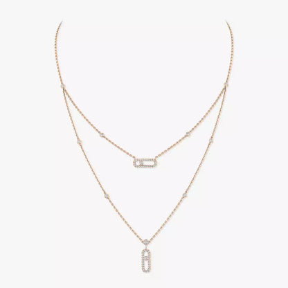 [Regal Jewels]2 Rows Rose Gold Diamond Pave_ Necklace Move Uno