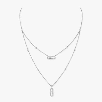[Regal Jewels]2 Rows Rose Gold Diamond Pave_ Necklace Move Uno