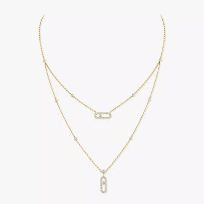 [Regal Jewels]2 Rows Rose Gold Diamond Pave_ Necklace Move Uno
