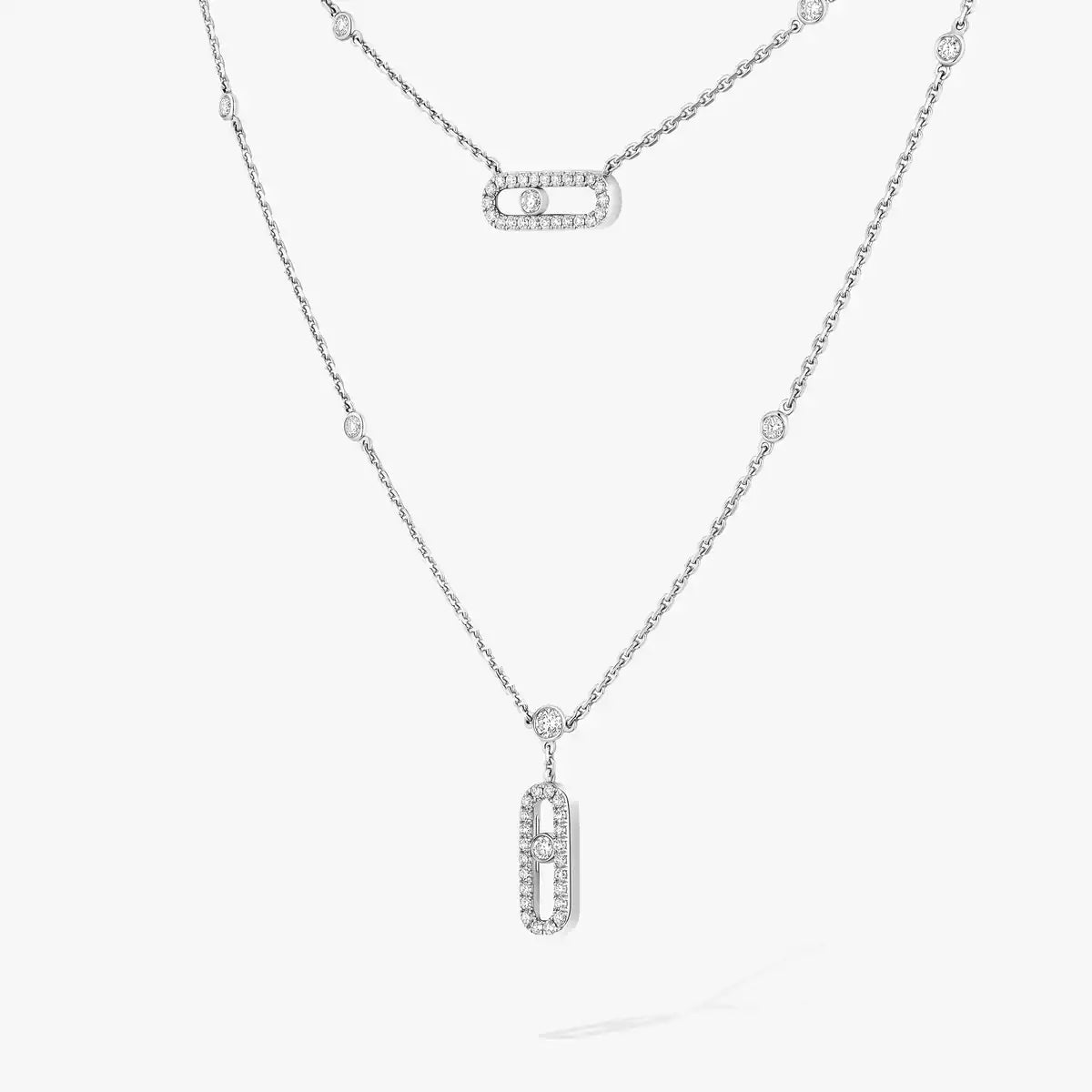 [Regal Jewels]2 Rows Rose Gold Diamond Pave_ Necklace Move Uno