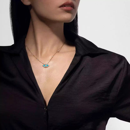 [Regal Jewels]Lucky Eye Diamond Necklace in Rose Gold and Turquoise