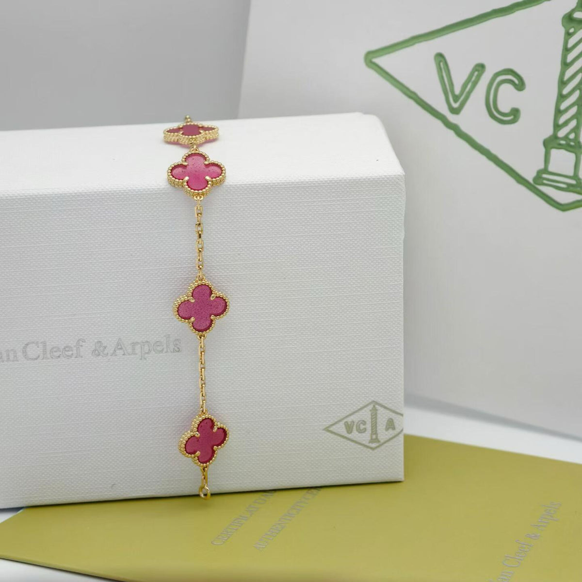 [Aura Jewels]NEW CLOVER 5 MOTIFS PINK ENAMEL BRACELET