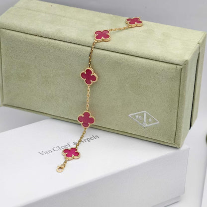 [Aura Jewels]NEW CLOVER 5 MOTIFS PINK ENAMEL BRACELET