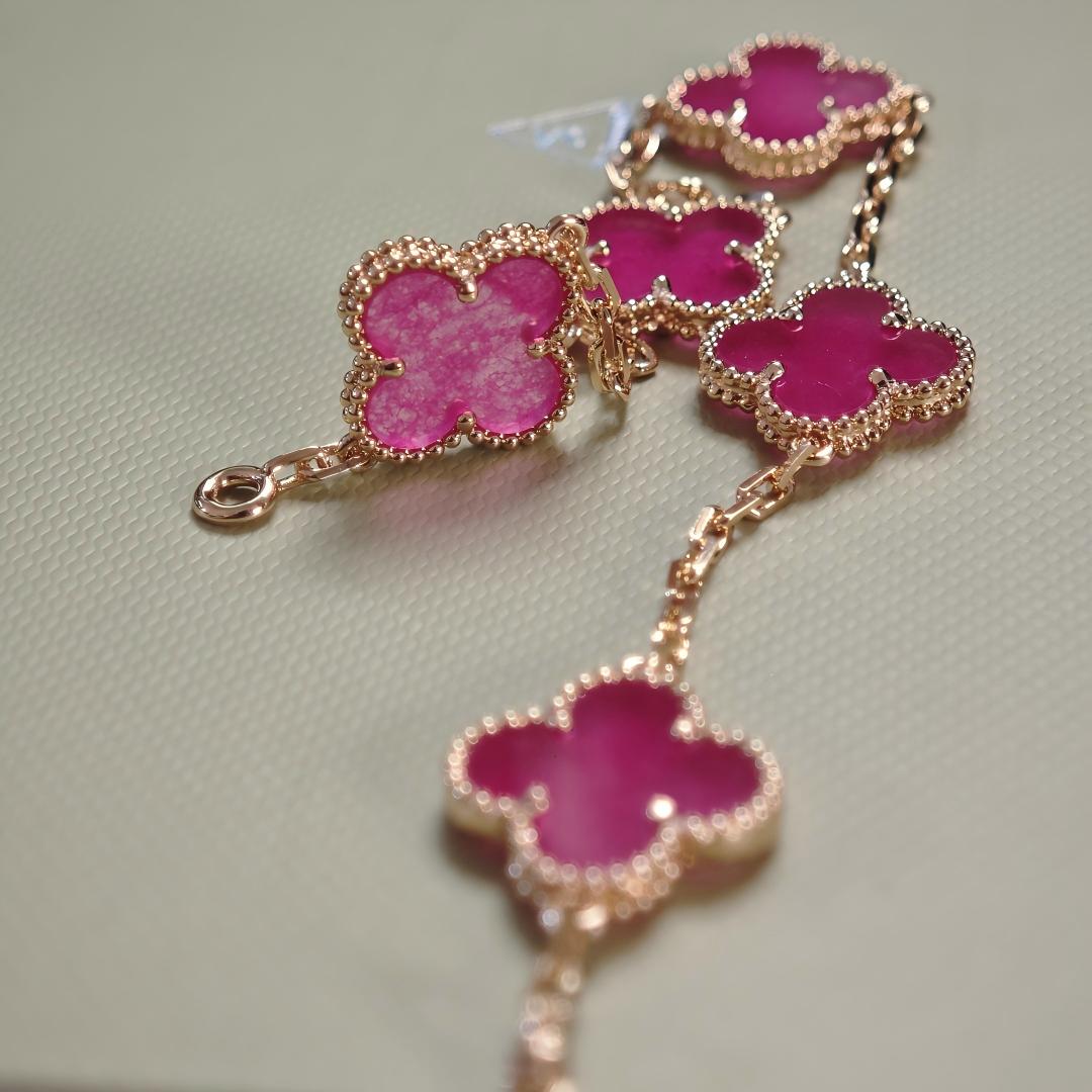 [Aura Jewels]NEW CLOVER 5 MOTIFS PINK ENAMEL BRACELET
