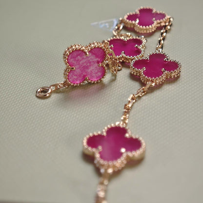 [Aura Jewels]NEW CLOVER 5 MOTIFS PINK ENAMEL BRACELET