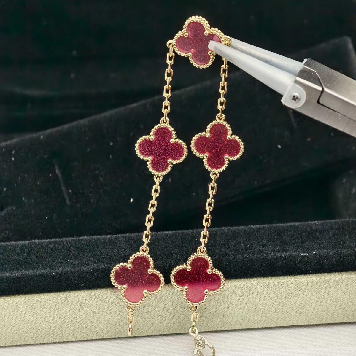 [Aura Jewels]NEW CLOVER 5 MOTIFS PINK ENAMEL BRACELET