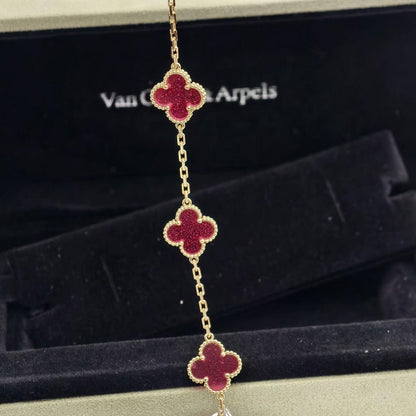 [Aura Jewels]NEW CLOVER 5 MOTIFS PINK ENAMEL BRACELET