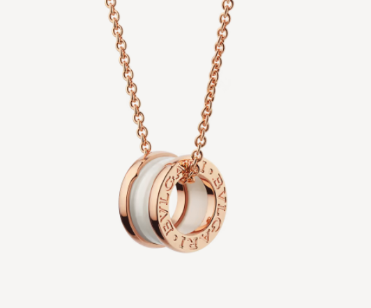 [Aura Jewels]ZERO 1 WHITE CERAMIC PINK GOLD NECKLACE