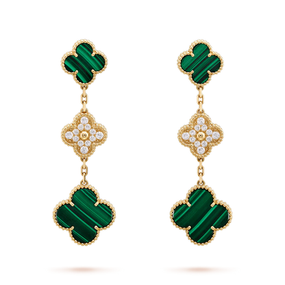 [Regal Jewels]CLOVER EARRINGS GOLD MALACHITE DIAMOND 3 MOTIF
