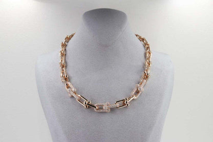 [Aura Jewelry]HARDWEAR GRADUATED LINK NECKLACE ROSE GOLD WITH PAVE DIAMONDS