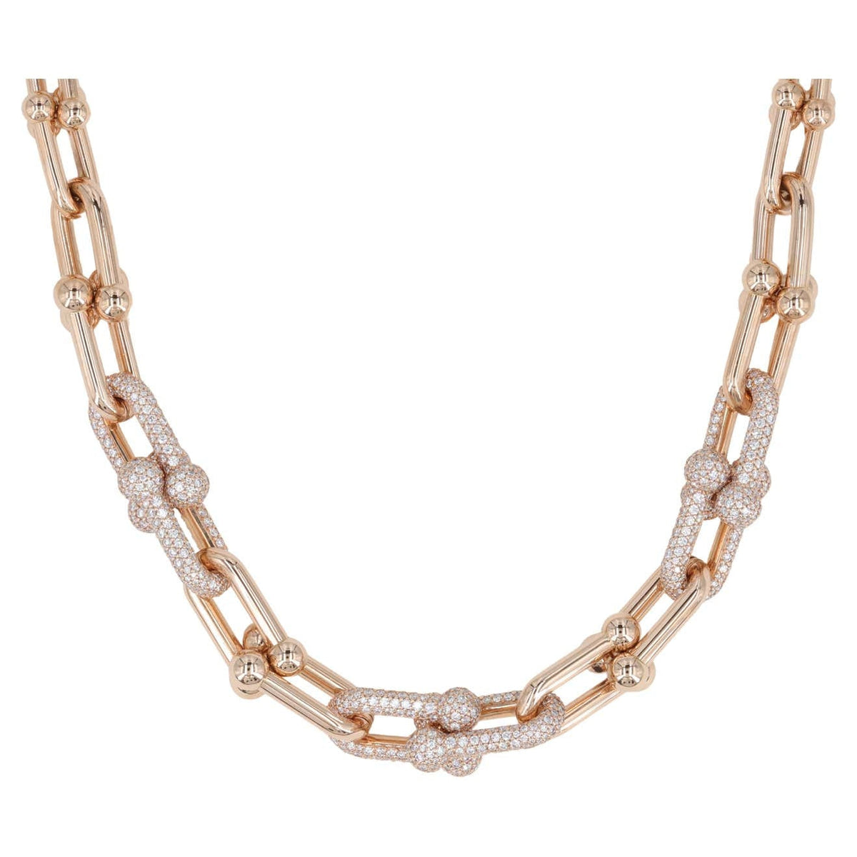 [Aura Jewelry]HARDWEAR GRADUATED LINK NECKLACE ROSE GOLD WITH PAVE DIAMONDS