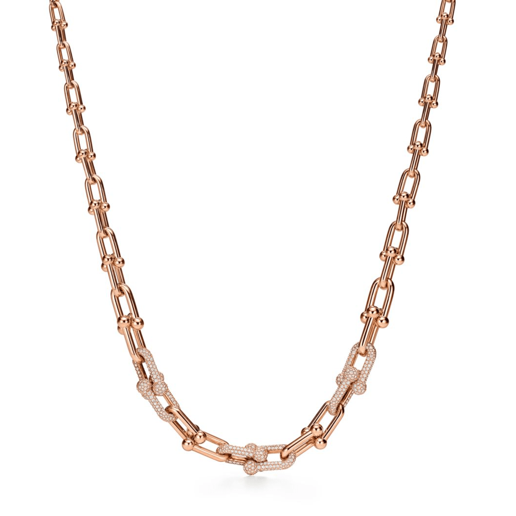 [Aura Jewelry]HARDWEAR GRADUATED LINK NECKLACE ROSE GOLD WITH PAVE DIAMONDS