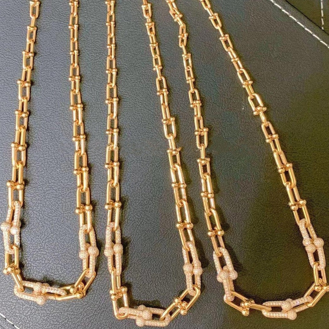 [Aura Jewelry]HARDWEAR GRADUATED LINK NECKLACE ROSE GOLD WITH PAVE DIAMONDS