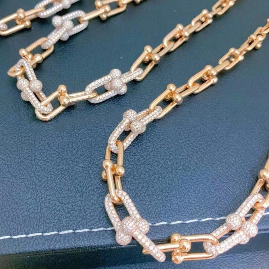 [Aura Jewelry]HARDWEAR GRADUATED LINK NECKLACE ROSE GOLD WITH PAVE DIAMONDS