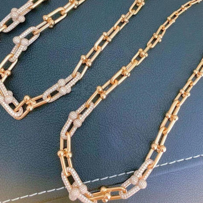 [Aura Jewelry]HARDWEAR GRADUATED LINK NECKLACE ROSE GOLD WITH PAVE DIAMONDS